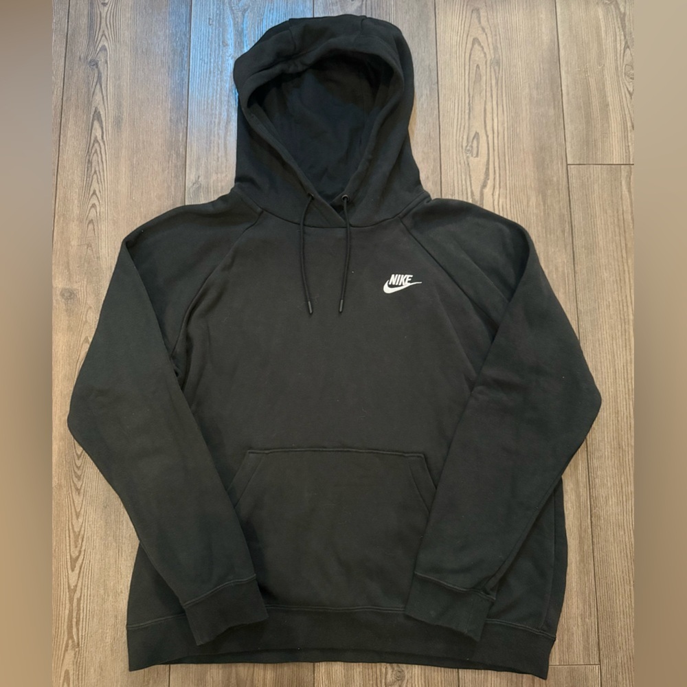 Nike Club Fleece Pullover Hoodie Black Mens Large BV4124 010 Soft Cotton Blend